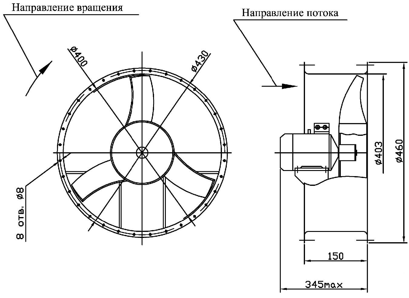 Overall dimensions of the industrial fan VO 06-300 №4