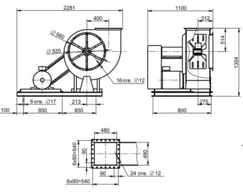 Габаритні розміри промислового вентилятора ВЦП 7-40 №8