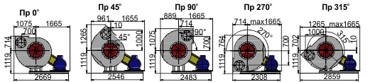 Габаритные размеры ВЦП 6-46 №10 с эл.двигателем АИР 180 M6 18,5 кВт 1000 об./мин