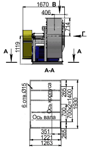 Габаритные размеры ВЦП 6-46 №10 с эл.двигателем АИР 180 M6 18,5 кВт 1000 об./мин