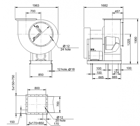 Габаритные размеры промышленного вентилятора