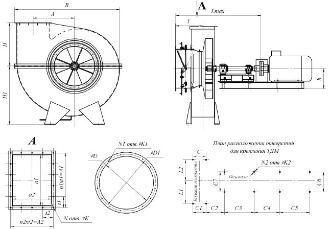 Габаритные размеры вентилятора ВДН-15 Габаритные размеры вентилятора ВДН-15