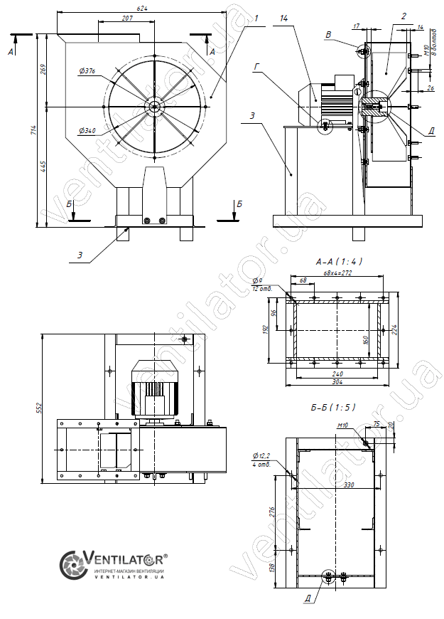 Габаритні розміри промислового вентилятора ВЦП 5-45 №4