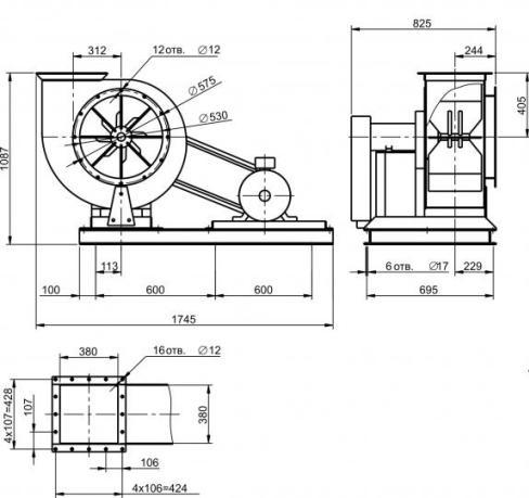 Overall dimensions of the industrial fan VCP 6-45 №6,3