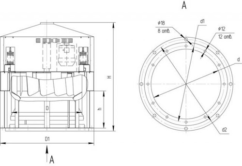 Overall dimentions VKR №9 with electric motor AIR 132 M8 5,5 kW 750 rpm
