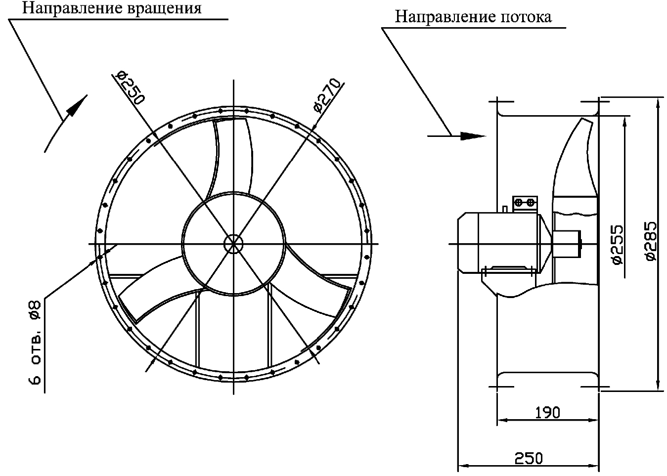 Overall dimensions of the industrial fan VO 06-300 №2,6