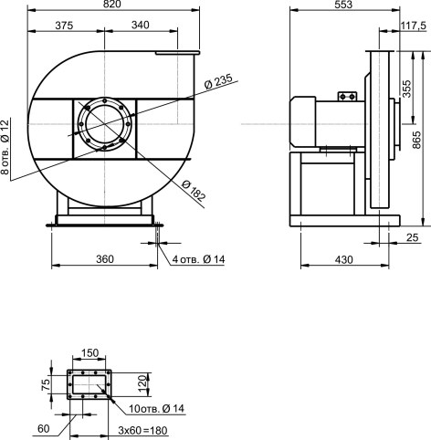 Габаритные размеры вентилятора ВЦ 7-15 №6.3M