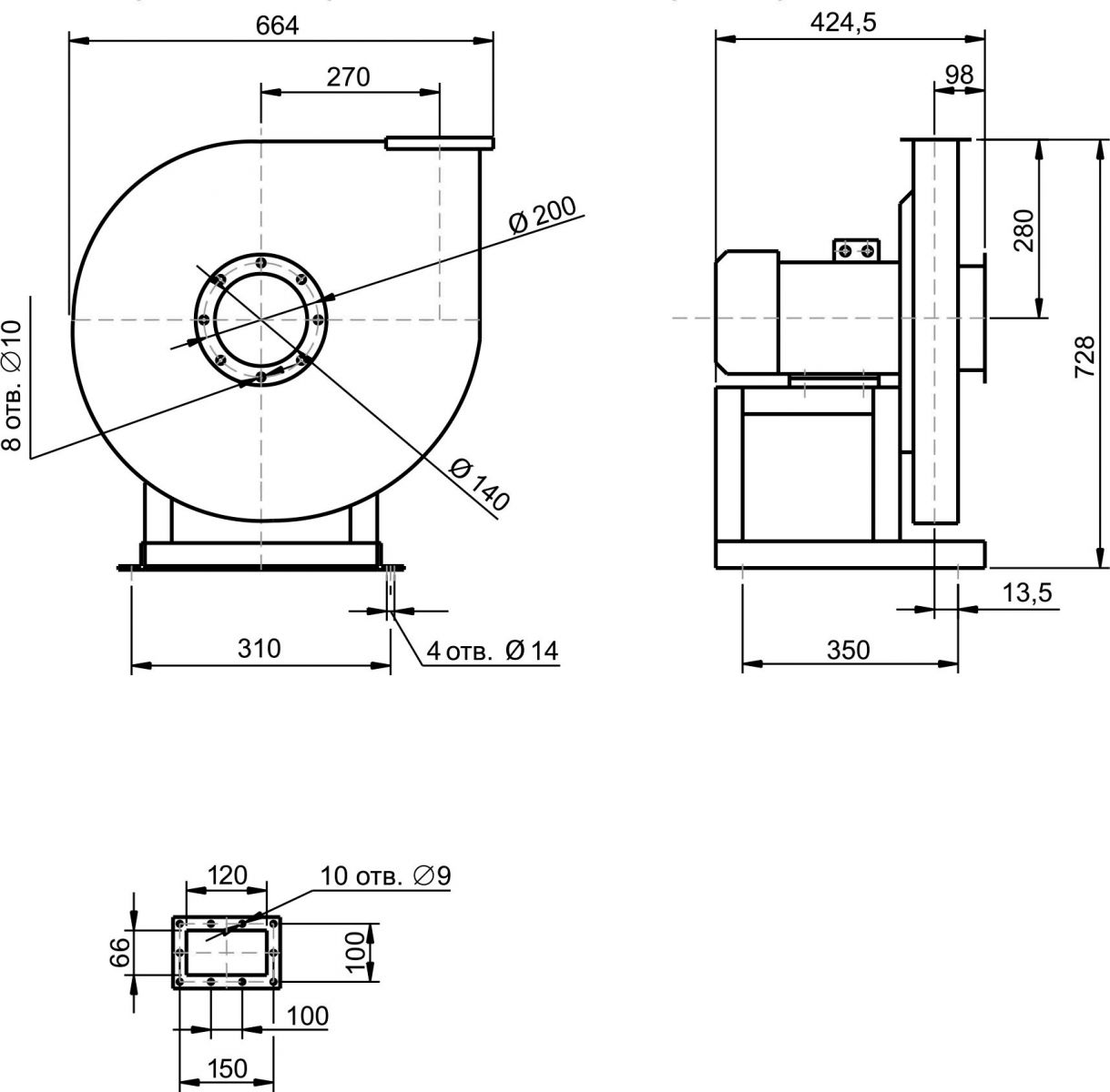 Габаритные размеры вентилятора ВЦ 7-15 №5