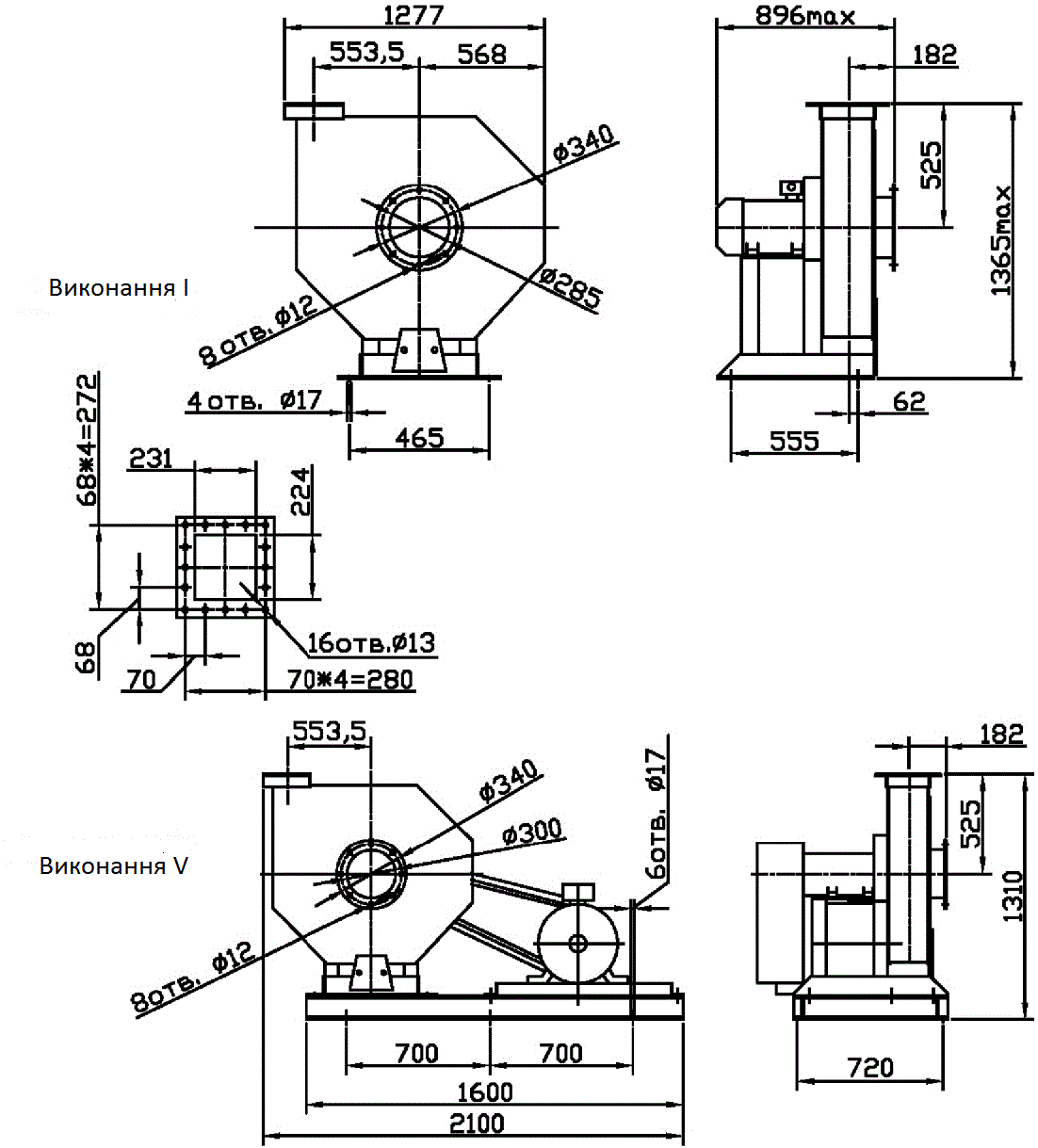 Габаритні розміри промислового вентилятора ВВД №9