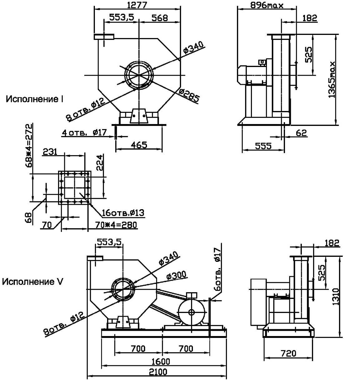 Overall dimensions of the industrial fan VVD №9